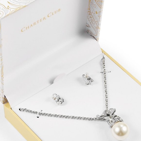 -NEW Elephant Pearl Pendant Necklace & Earrings Set - Picture 2 of 12